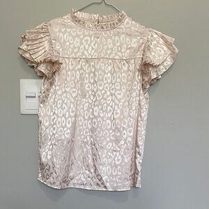 Cream Leopard Print Blouse with Ruffled Sleeves